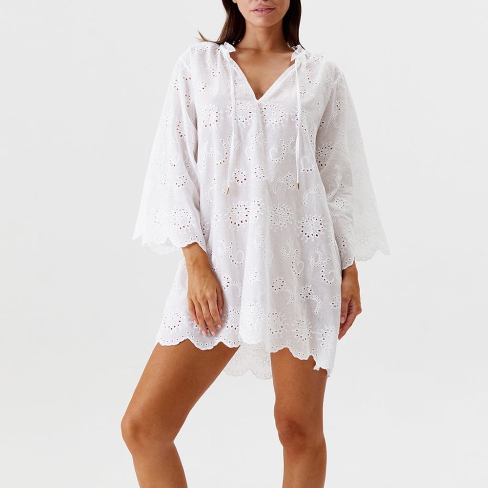 Melissa Odabash Lucy White Caftan Coverup Dress Med $236